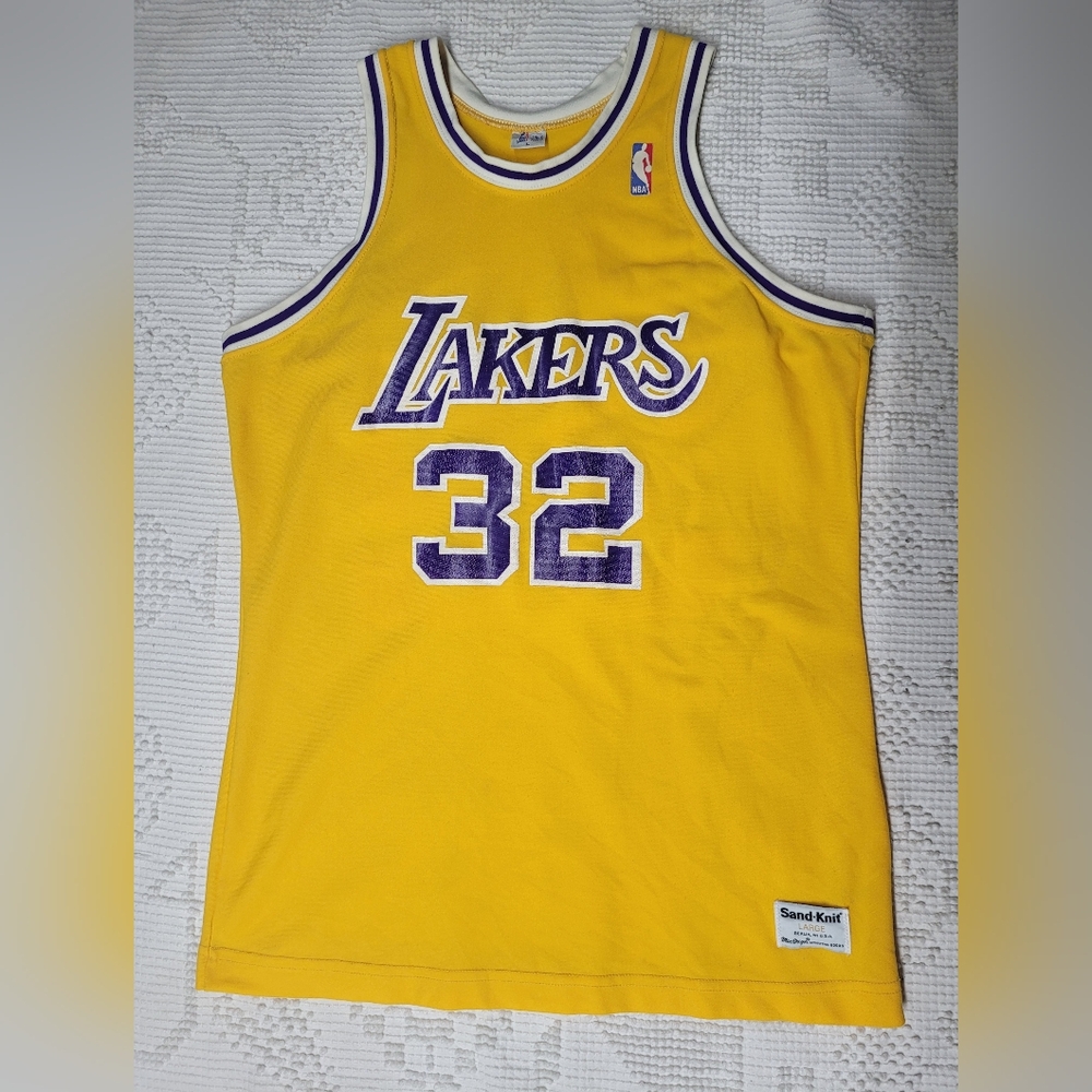 Vintage 80s Lakers, Yellow, Purple Basketball Jersey, Size Large, Magic Johnson